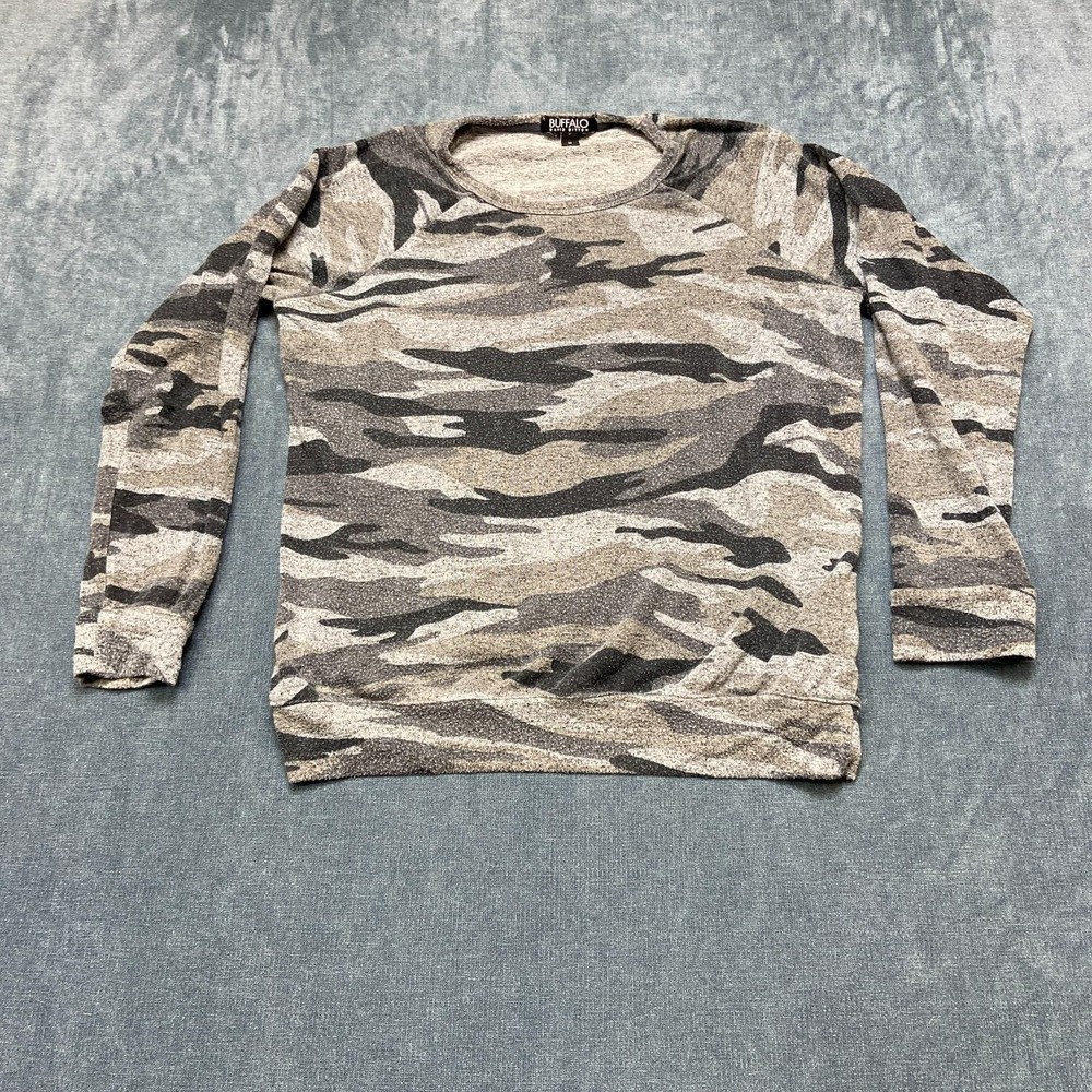 Buffalo David Bitton Shirt Mens Medium Gray Viscose Camouflage Raglan Sleeve